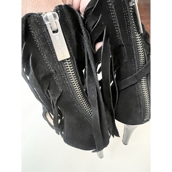 Michael Kors Collection 8.5 DAPHNE Black Fringe Open Toe Heels Sandals $495 - Picture 2 of 12